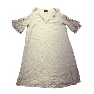 Terzo‎ Millennio Linen Dress Cold Shoulder Crochet Trim Italy Made Size L Boho